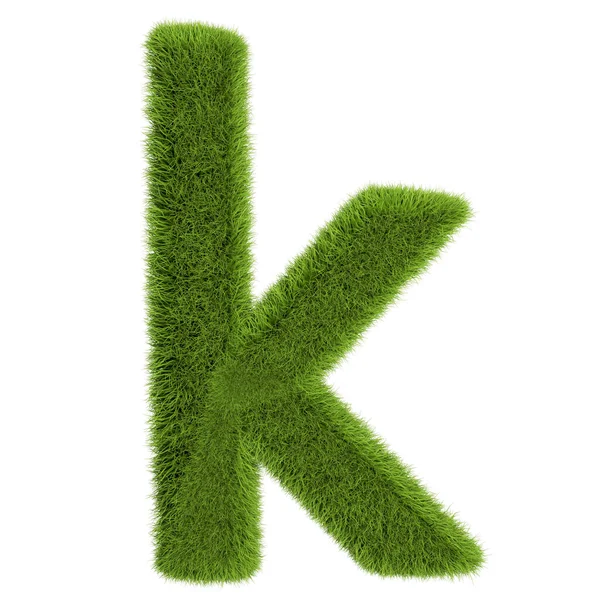 绿草字母K隔离在白色背景上。 字体为您的设计。 3d说明 — 图库照片