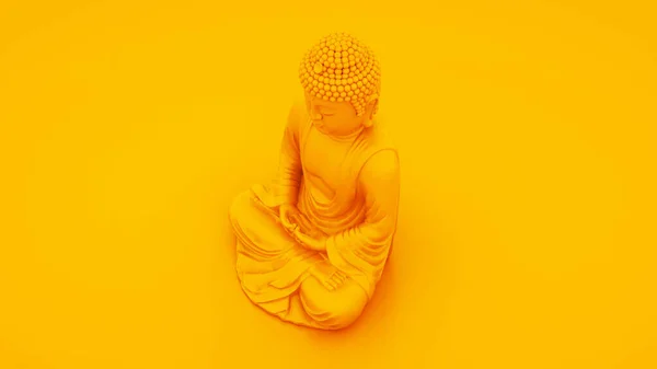 Estatua de Buda amarillo aislada sobre fondo amarillo. Ilustración 3d — Foto de Stock