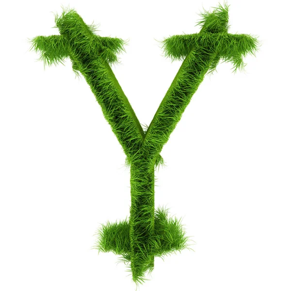 Carta Y feita de grama verde isolada em branco. Renderização 3d — Fotografia de Stock