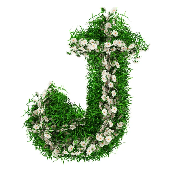 Buchstabe j von grünem Gras und Blumen. Schrift für Ihr Design. 3D-Illustration — Stockfoto