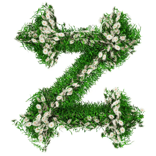 Písmeno Z zelené trávy a květin. Písmo pro váš design. 3D ilustrace — Stock fotografie