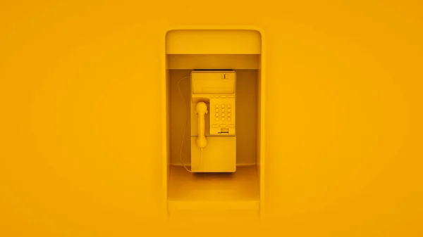 Nyilvános fülke sárga háttérrel. 3d illusztráció — Stock Fotó