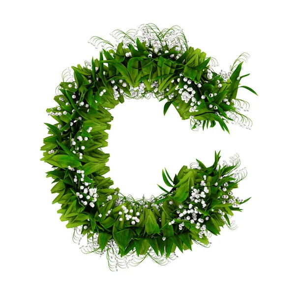 Buchstabe c aus Blumen und Gras isoliert auf weiß. 3D-Illustration — Stockfoto