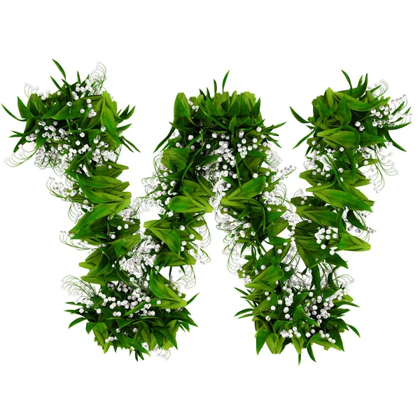 List W wykonane z kwiatów i trawy izolowane na białym. Ilustracja 3D — Zdjęcie stockowe