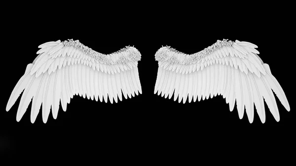 Realistic elegant white angel wings isolated on black background, 3D rendering — Stock Photo, Image