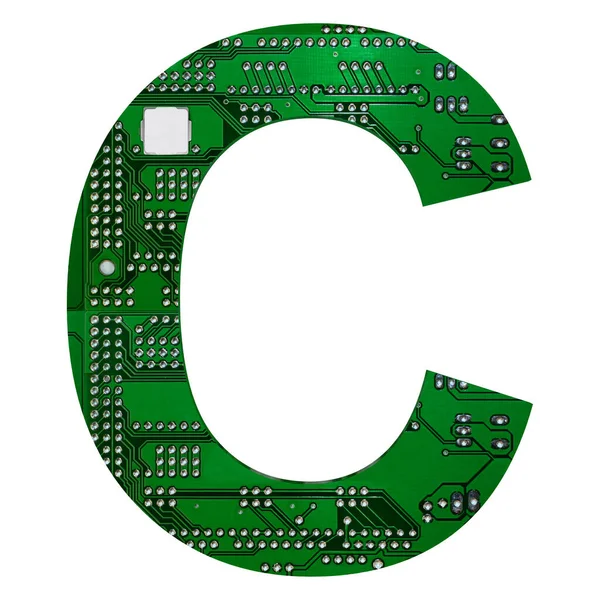Carta C, alfabeto em estilo de placa de circuito. Carta digital oi-tech isolada em branco. ilustração 3d — Fotografia de Stock