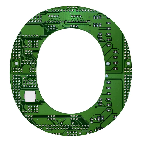 Letra O, Alfabeto en estilo placa de circuito. Carta digital de alta tecnología aislada en blanco. ilustración 3d — Foto de Stock