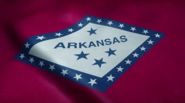 Arkansas eyalet bayrağı rüzgarda sallanıyor. Son derece detaylı kumaş dokusuna sahip kusursuz döngü.