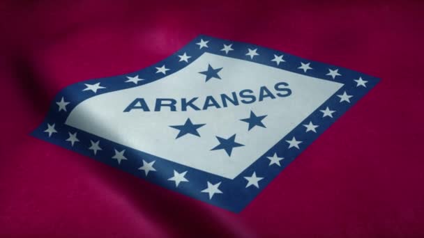 Staatsvlag van Arkansas wapperend in de wind. Naadloze lus met zeer gedetailleerde stofstructuur — Stockvideo