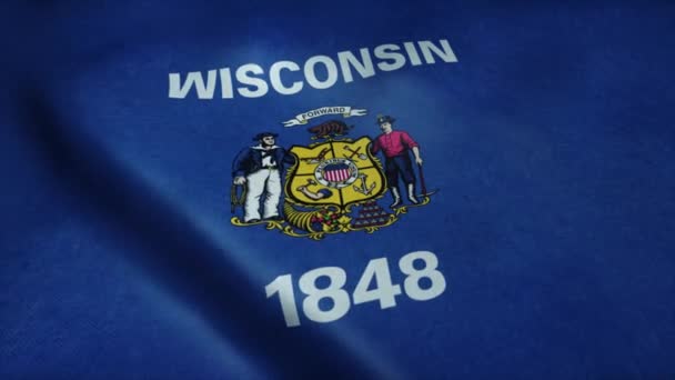Bandera del estado de Wisconsin ondeando en el viento. Lazo sin costura con textura de tela muy detallada — Vídeo de stock