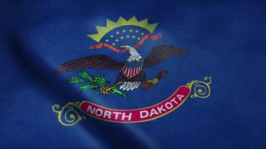 Kuzey Dakota eyalet bayrağı rüzgarda sallanıyor. Son derece detaylı kumaş dokusuna sahip kusursuz döngü.