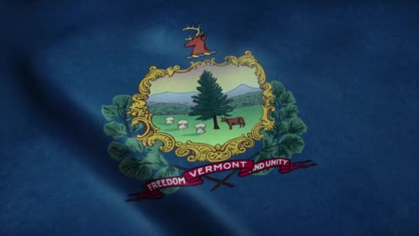 Bandeira estadual de Vermont acenando ao vento. loop sem costura com textura de tecido altamente detalhado — Vídeo de Stock