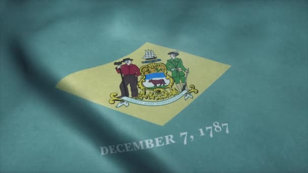 Флаг штата Делавэр размахивает ветром. Бесшовная петля с высокой детализацией текстуры ткани — стоковое видео