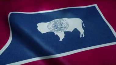 Wyoming eyalet bayrağı rüzgarda sallanıyor. Son derece detaylı kumaş dokusuna sahip kusursuz döngü.