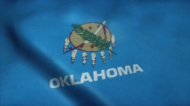 Oklahoma eyalet bayrağı rüzgarda sallanıyor. Son derece detaylı kumaş dokusuna sahip kusursuz döngü.