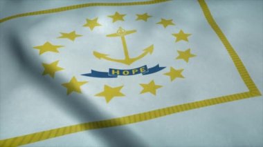 Rhode Island eyalet bayrağı rüzgarda sallanıyor. Son derece detaylı kumaş dokusuna sahip kusursuz döngü.