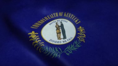 Kentucky eyalet bayrağı rüzgarda sallanıyor. Son derece detaylı kumaş dokusuna sahip kusursuz döngü.