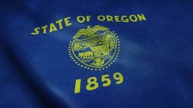 Oregon eyalet bayrağı rüzgarda sallanıyor. 3d oluşturma