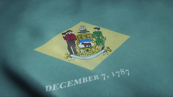 Delaware-flaggan vinkar i vinden. 3d-konvertering — Stockfoto