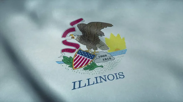 Bandeira estadual de Illinois acenando ao vento. Renderização 3d — Fotografia de Stock