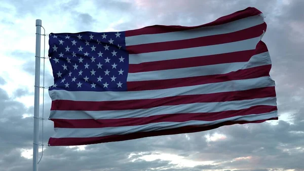 Bandiera degli Stati Uniti d'America sventola nel vento contro profonde belle nuvole cielo. rendering 3d — Foto Stock