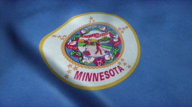 Minnesota eyalet bayrağı rüzgarda sallanıyor. Son derece detaylı kumaş dokusuna sahip kusursuz döngü.