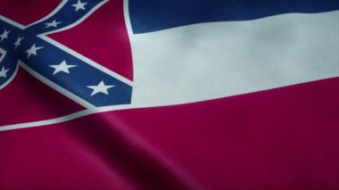 Mississippi eyalet bayrağı rüzgarda sallanıyor. Son derece detaylı kumaş dokusuna sahip kusursuz döngü.
