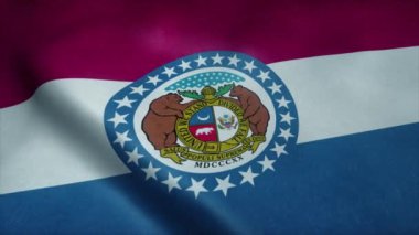 Missouri eyalet bayrağı rüzgarda sallanıyor. Son derece detaylı kumaş dokusuna sahip kusursuz döngü.