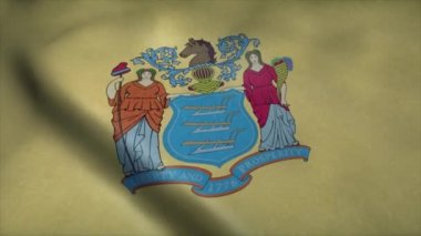 New Jersey eyalet bayrağı rüzgarda sallanıyor. Son derece detaylı kumaş dokusuna sahip kusursuz döngü.