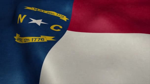 Bandeira da Carolina do Norte vídeo acenando no vento. Fundo realista da bandeira do Estado dos EUA — Vídeo de Stock