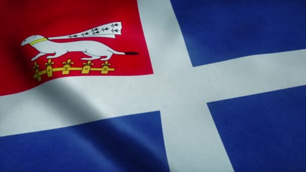 Vlag van Saint Malo vlag, stad van Frankrijk, zwaaiend in de wind. Realistische vlag achtergrond — Stockvideo