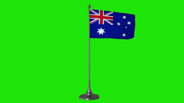 Η μικρή σημαία της Αυστραλίας κυματίζει σε ένα κοντάρι σημαίας. Πράσινο φόντο οθόνης, 4K — Αρχείο Βίντεο
