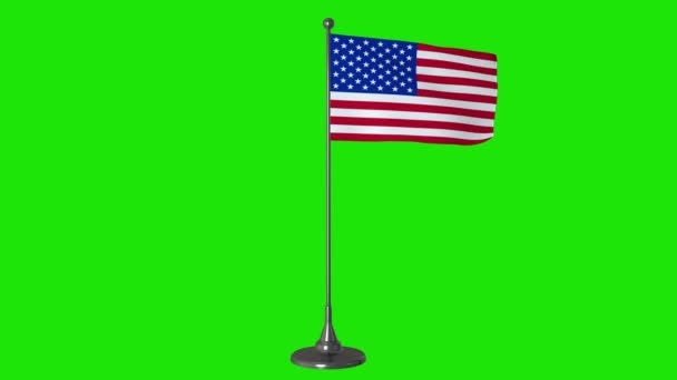 Маленький флаг США, развевающийся на флагштоке. Зеленый фон экрана, 4K — стоковое видео