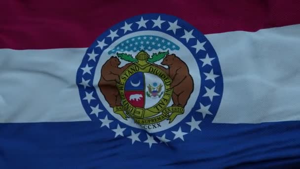 Drapeau du Missouri agitant dans le vent contre de beaux nuages profonds ciel — Video