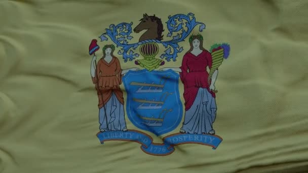 Bandera de Nueva Jersey ondeando en el viento contra el cielo de nubes profundas y hermosas — Vídeo de stock