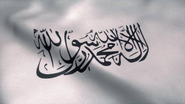 Taliban bayrağı rüzgarda dalgalanıyor. Gerçekçi bayrak geçmişi. 3d oluşturma