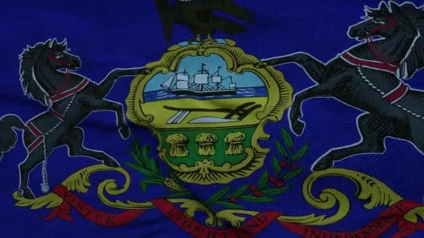 Drapeau de Pennsylvanie agitant dans le vent contre de beaux nuages profonds ciel — Video