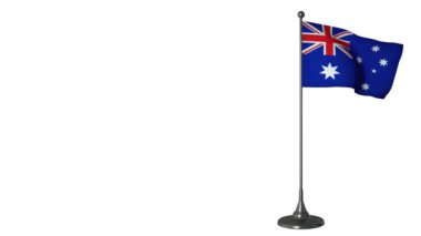 Avustralya bayrağı bayrak direğinde dalgalanıyor. Beyaz ekran arkaplan, alfa kanal 4K