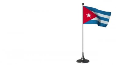 Bayrak direğinde dalgalanan Küba bayrağı. Beyaz ekran arkaplan, alfa kanal 4K