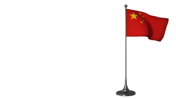 Malá čínská vlajka vlála na vlajkovém stožáru. Pozadí bílé obrazovky, alfa kanál 4K — Stock video