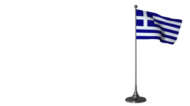 Grecia pequeña bandera ondeando en un asta de la bandera. Fondo de pantalla blanca, canal alfa 4K — Vídeos de Stock