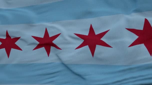 Bandeira da cidade de Chicago acenando ao vento contra o céu profundo e belo nuvens — Vídeo de Stock
