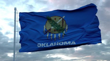 Oklahoma bayrağı rüzgarda sallanıyor güzel bulutlara karşı. 3d oluşturma