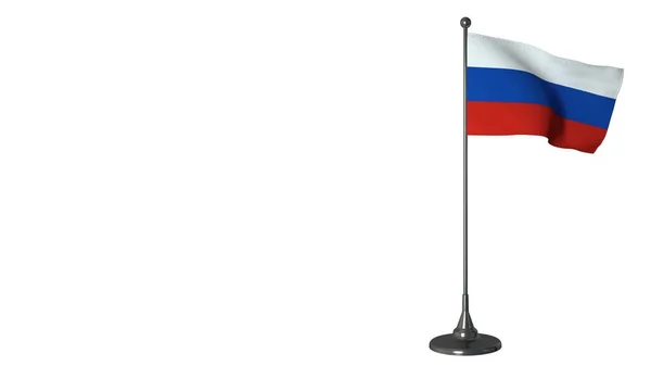 Ρωσία μικρή σημαία κυματίζει σε ένα κοντάρι σημαίας. Ιστορικό λευκής οθόνης, 3d rendering — Φωτογραφία Αρχείου