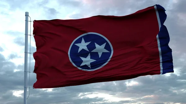 Flagge von Tennessee weht im Wind gegen tiefe, schöne Wolken Himmel, 3D-Darstellung — Stockfoto