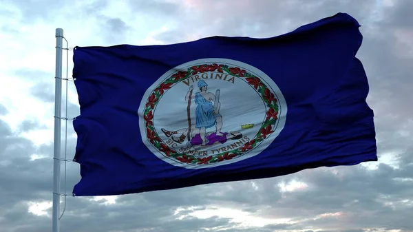 Bandeira da Virgínia acenando no vento contra o céu profundo nuvens bonitas, renderização 3d — Fotografia de Stock