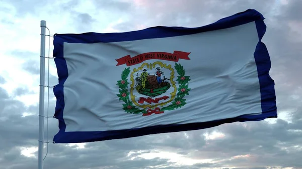 Bandera de Virginia Occidental ondeando en el viento contra el cielo nubes hermosas profundas, 3d representación —  Fotos de Stock