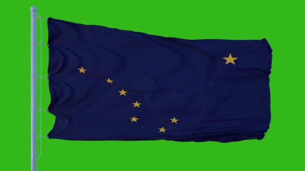 Bandera del estado de Alaska ondeando en el viento contra el fondo de pantalla verde — Vídeos de Stock