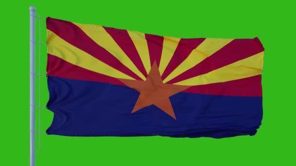 Bandera del estado de Arizona ondeando en el viento contra el fondo de pantalla verde — Vídeos de Stock