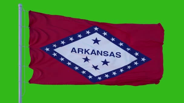 Bandeira do estado de Arkansas acenando no vento contra fundo tela verde — Vídeo de Stock